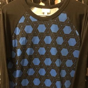 LuLaRoe Black Cotton T-shirt blue pattern ( L )